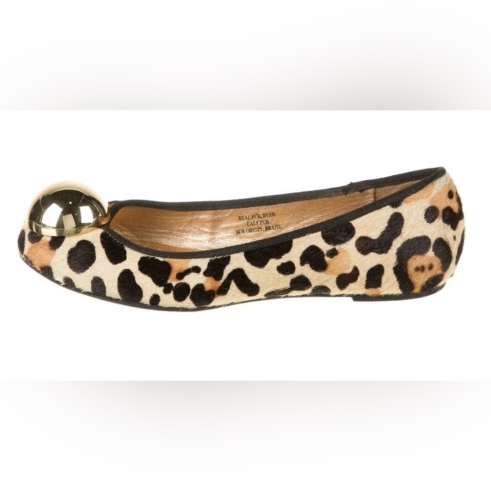 Kate Spade Leather and Calf Fur Animal Print Ballet Flats, 5M